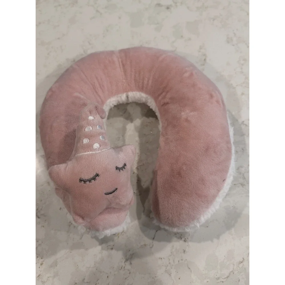 Plush Pink Star Neck Pillow Kids Travel Cushion Sherpa Fleece Sleepy Star‎